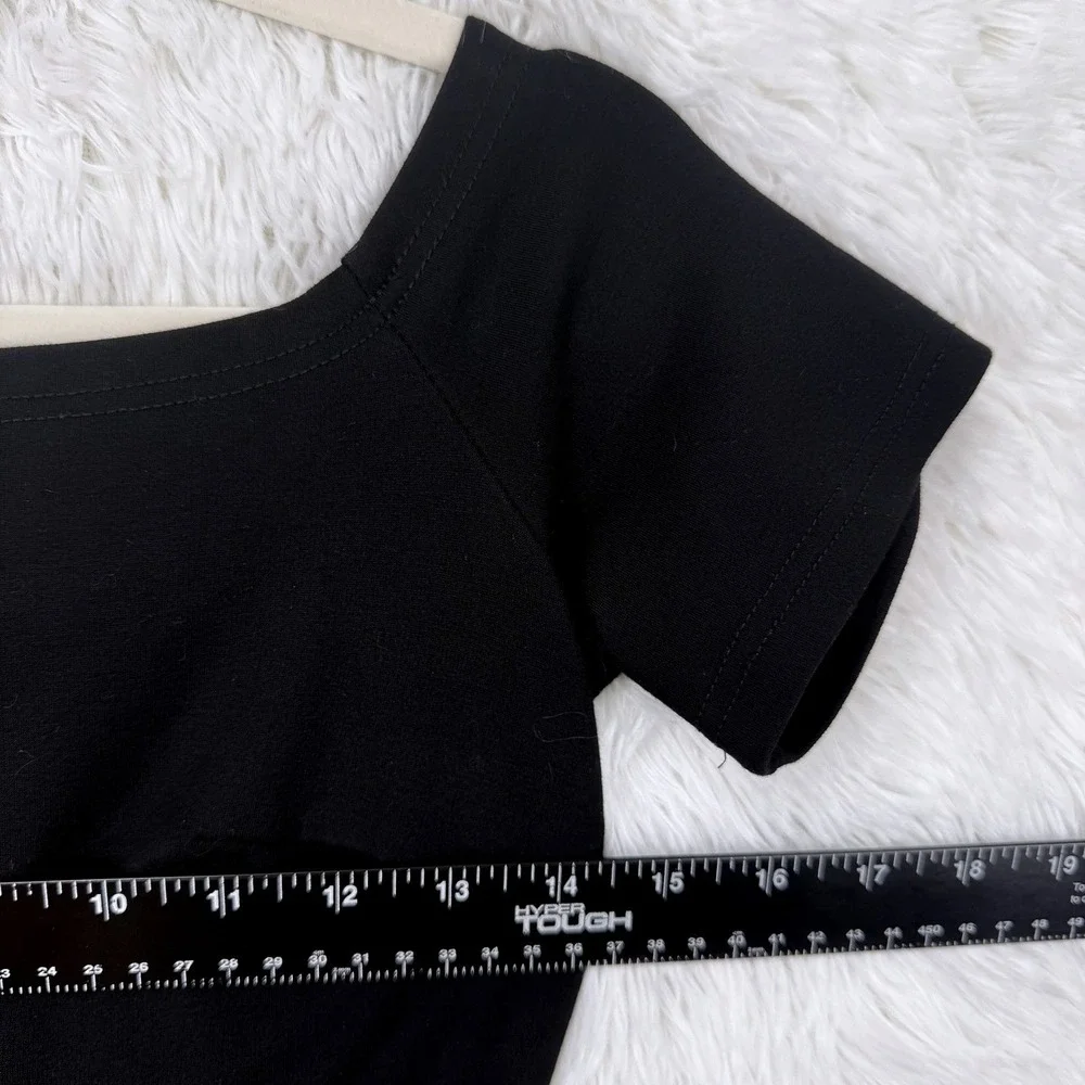 Sarin Mathews Black Off The Shoulder Cocktail Dress‎ Size S Stretch Short Sleeve